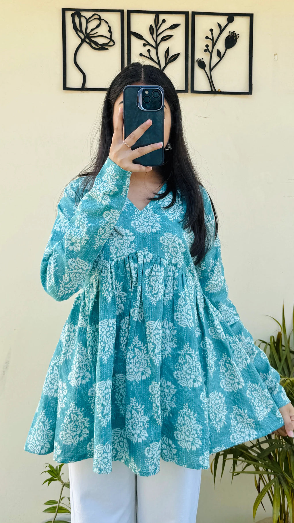 Katha Cotton Blue Flared Floral Print Aliacut Peplum Top - Dolled Up