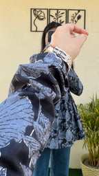 Cotton Black Flared Printed Aliacut Peplum Top - Dolled Up