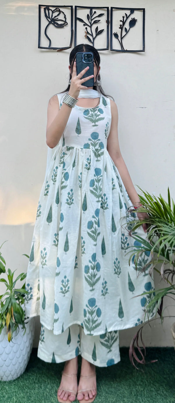 Beautiful Cotton Sleeveless Anarkali Suit Set - Dolled Up