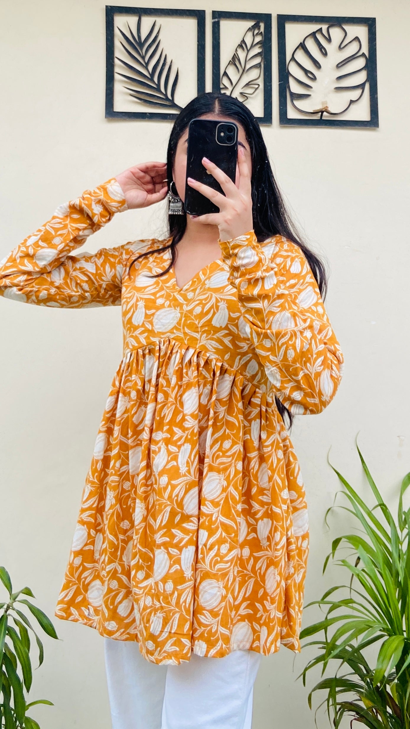 Cotton Yellow Flared Aliacut Floral Print Peplum Top