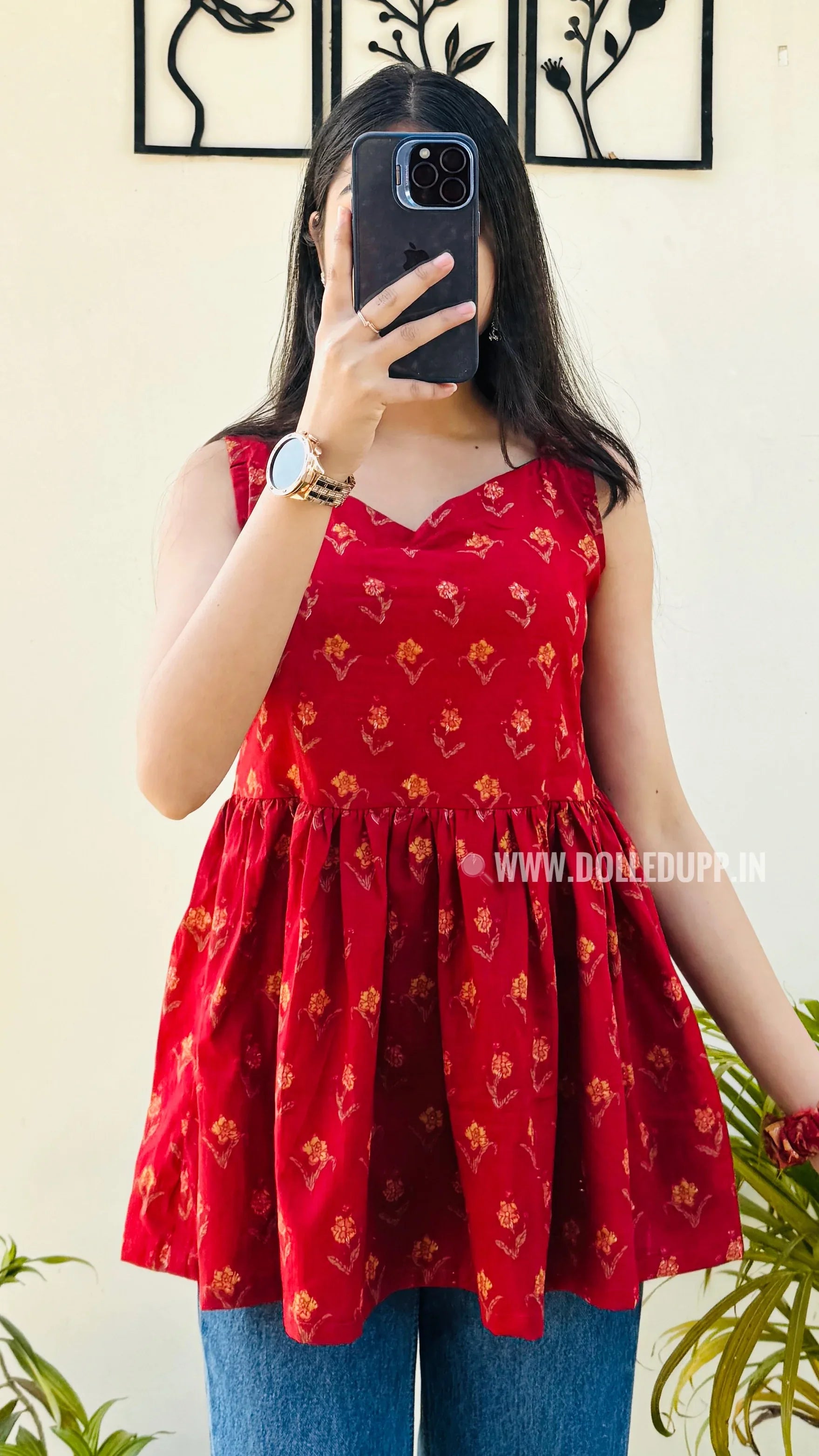 Cotton Flared Back Less Neck Design Short Kurti - Dolled Up