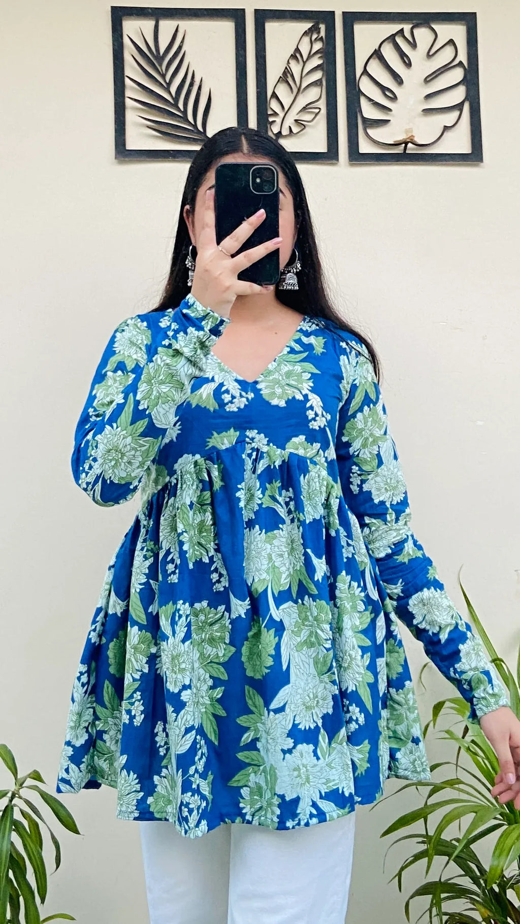 Cotton Flared Blue Printed Aliacut Peplum Top - Dolled Up