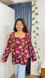 Cotton Katha Bell Sleeves Short Kurtii - Dolled Up