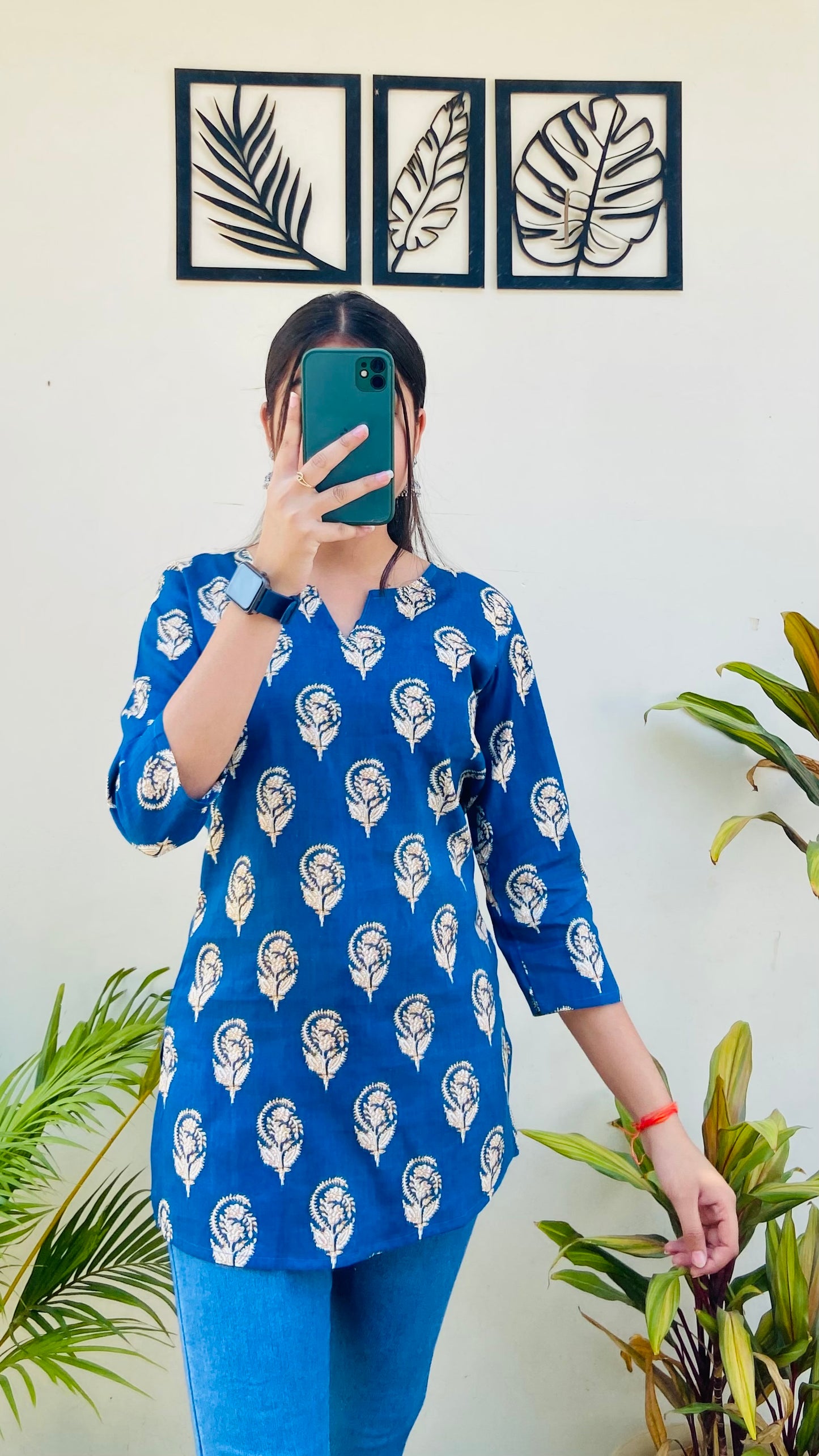 Blue Printed Floral Short Kurti