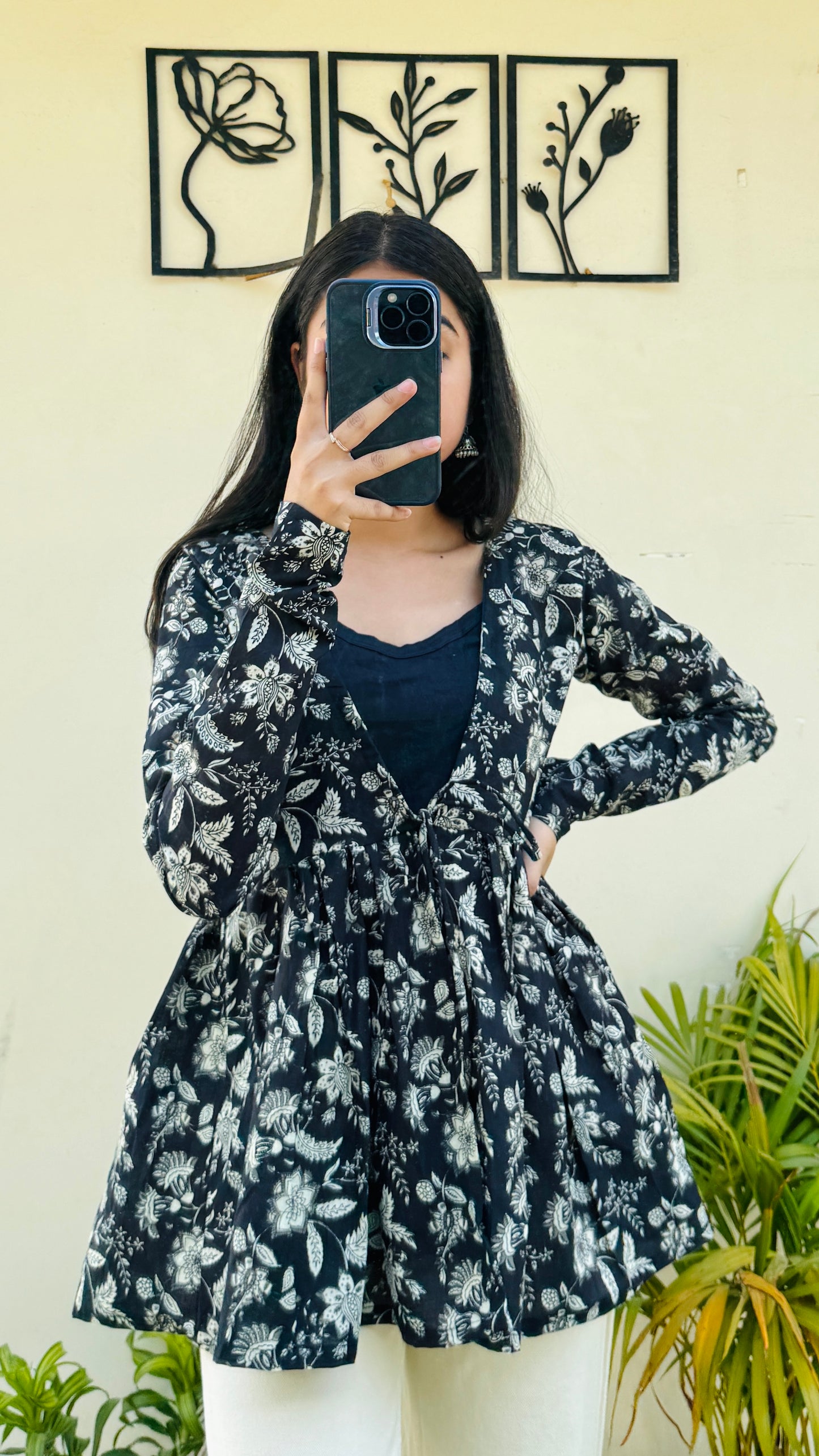 Cotton Flared Black Shrug Kurti