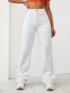 High Waisted White Wide Leg Denim Jeans - Dolled Up