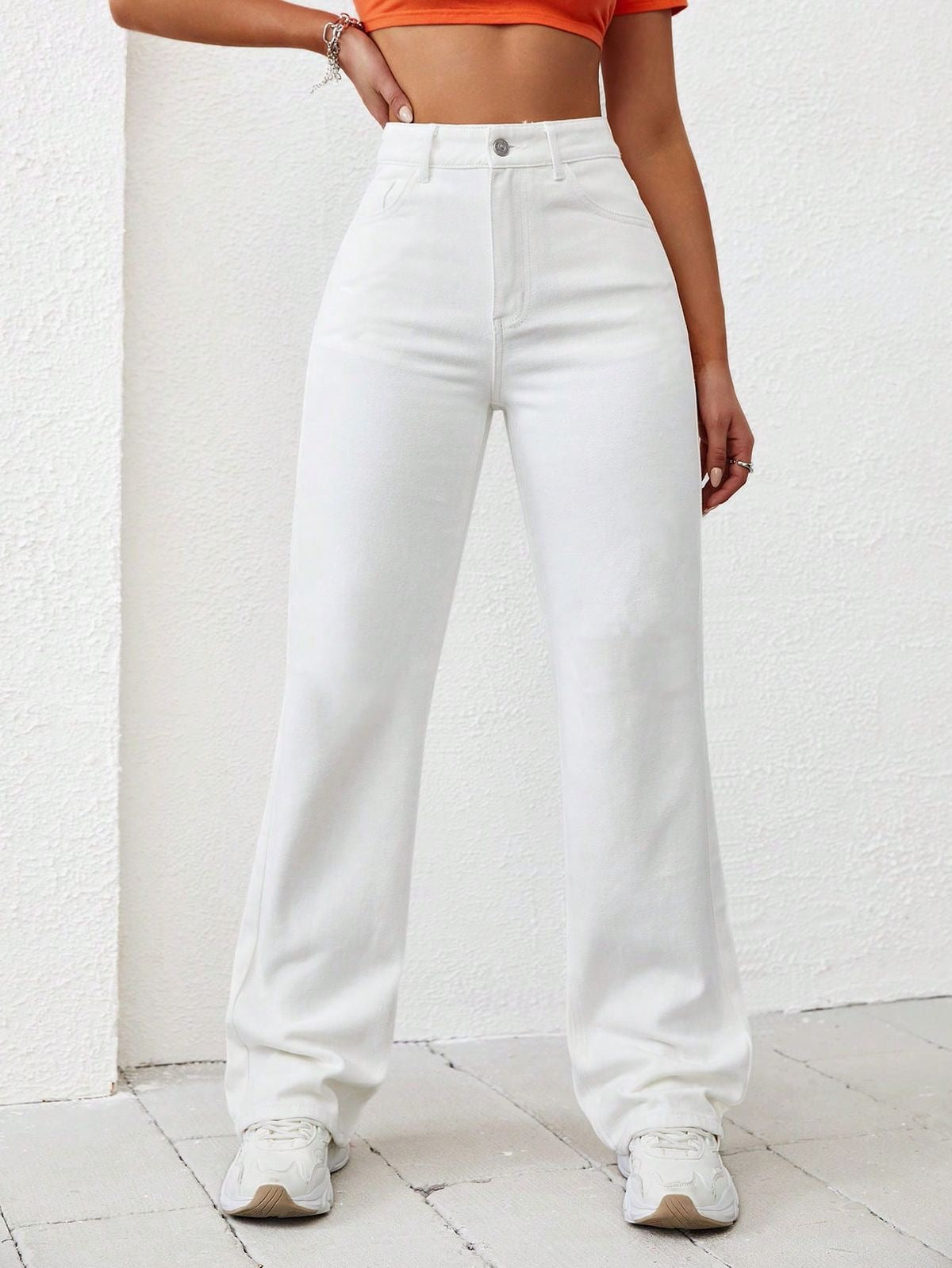 High Waisted White Wide Leg Denim Jeans