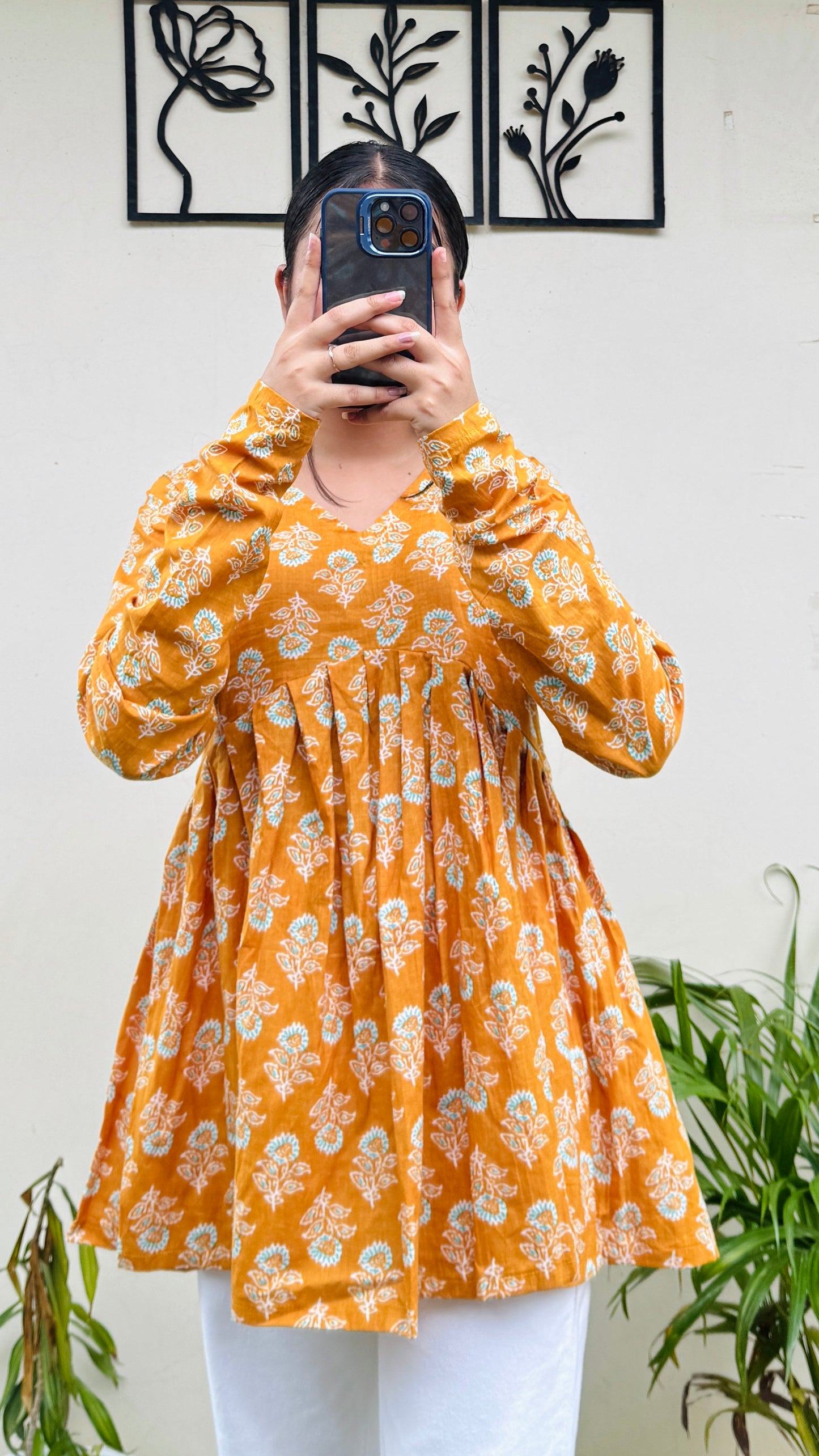 Cotton Flared Yellow Aliacut Floral Print Peplum Top