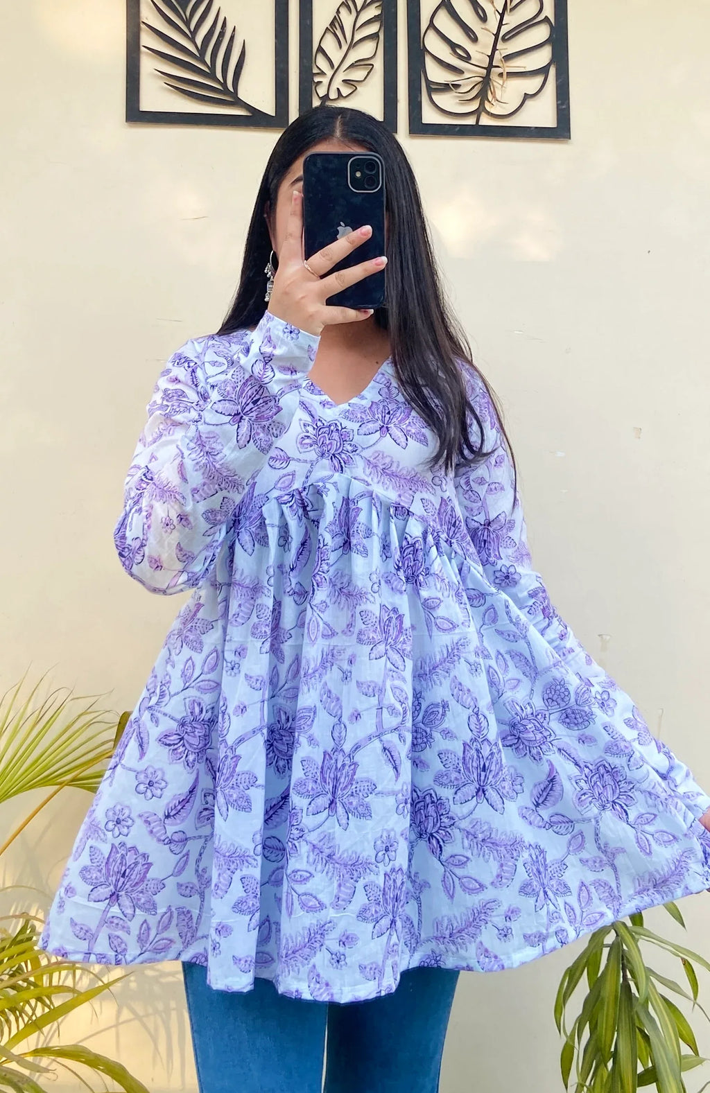 Cotton White & Lavender Flared Aliacut Peplum Top - Dolled Up