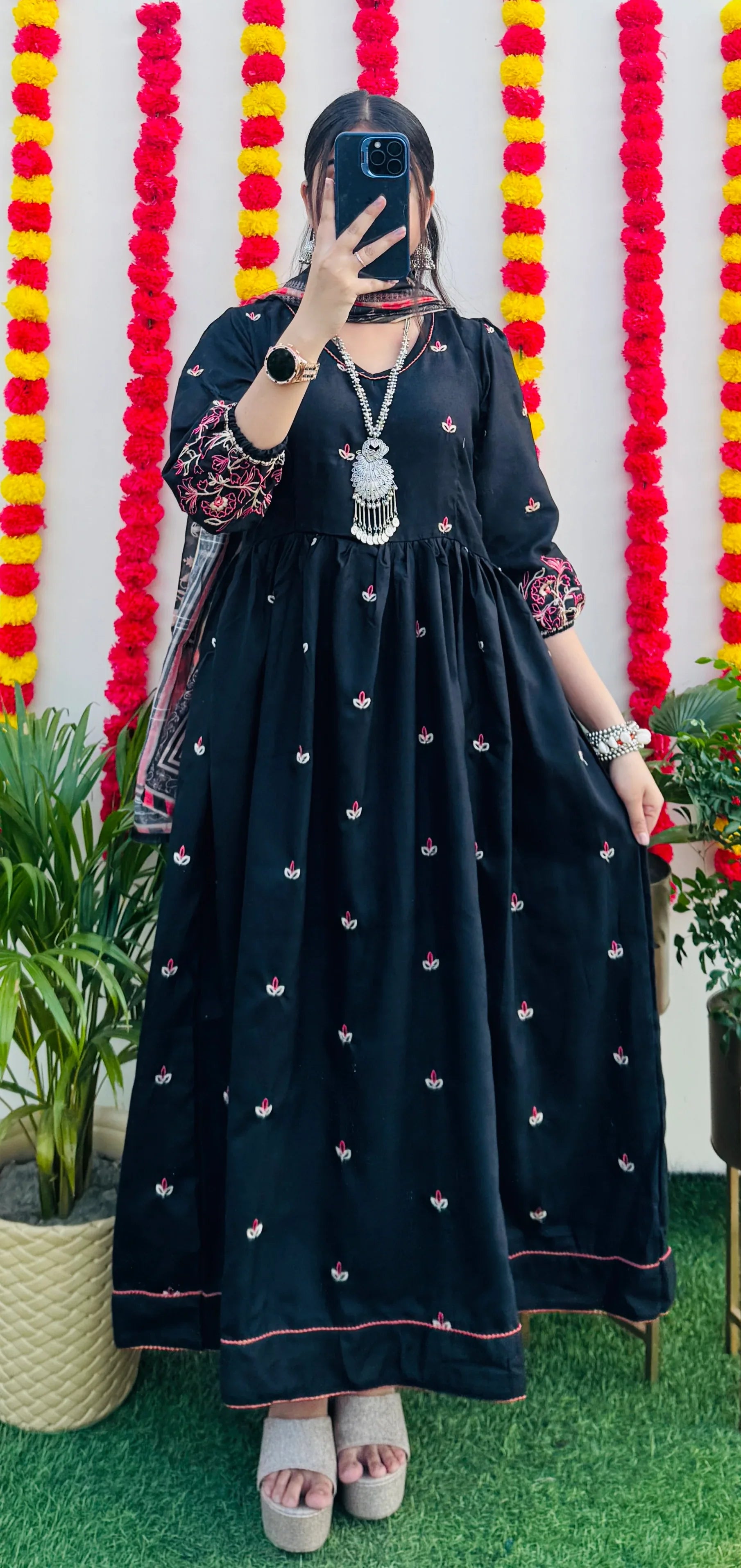 Beautiful Cotton Anarkali Kurta Pant and Dupatta Set - Dolled Up