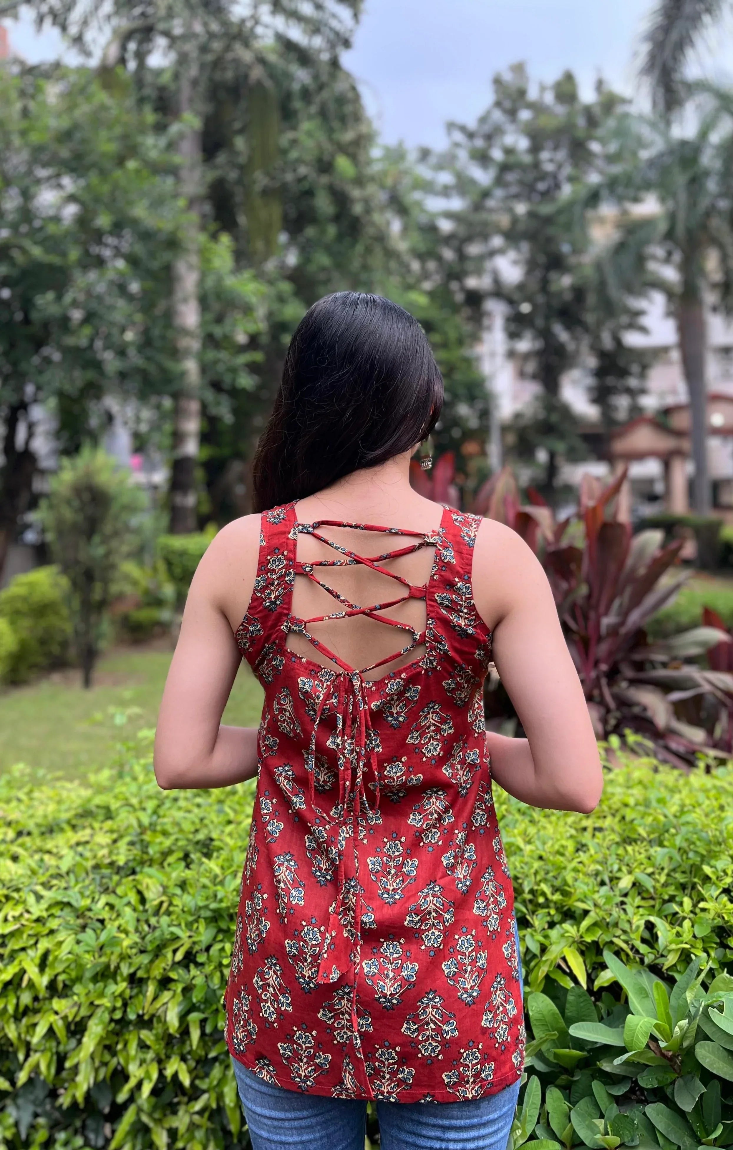 Cotton Sleeveless Backless Short Kurti - Dolled Up