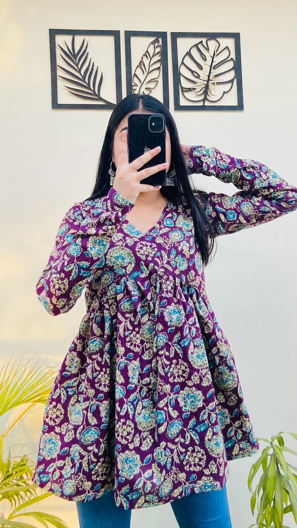 Cotton Wine Flared Floral Print Aliacut Peplum Top - Dolled Up