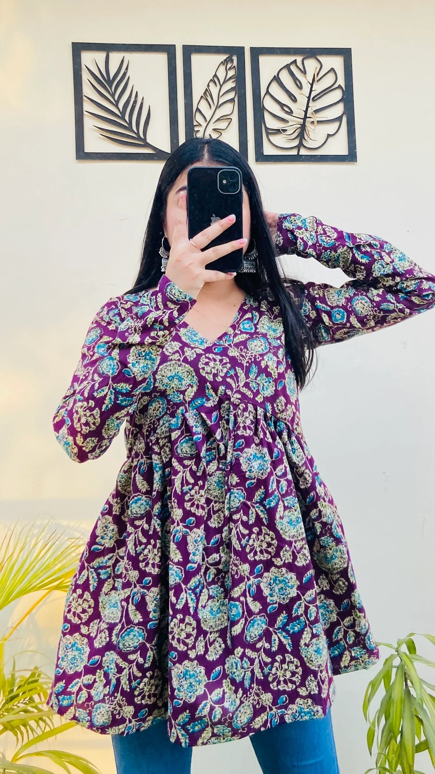 Cotton Wine Flared Floral Print Aliacut Peplum Top - Dolled Up
