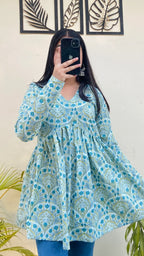 Cotton Printed Flared Aliacut Peplum Top - Dolled Up