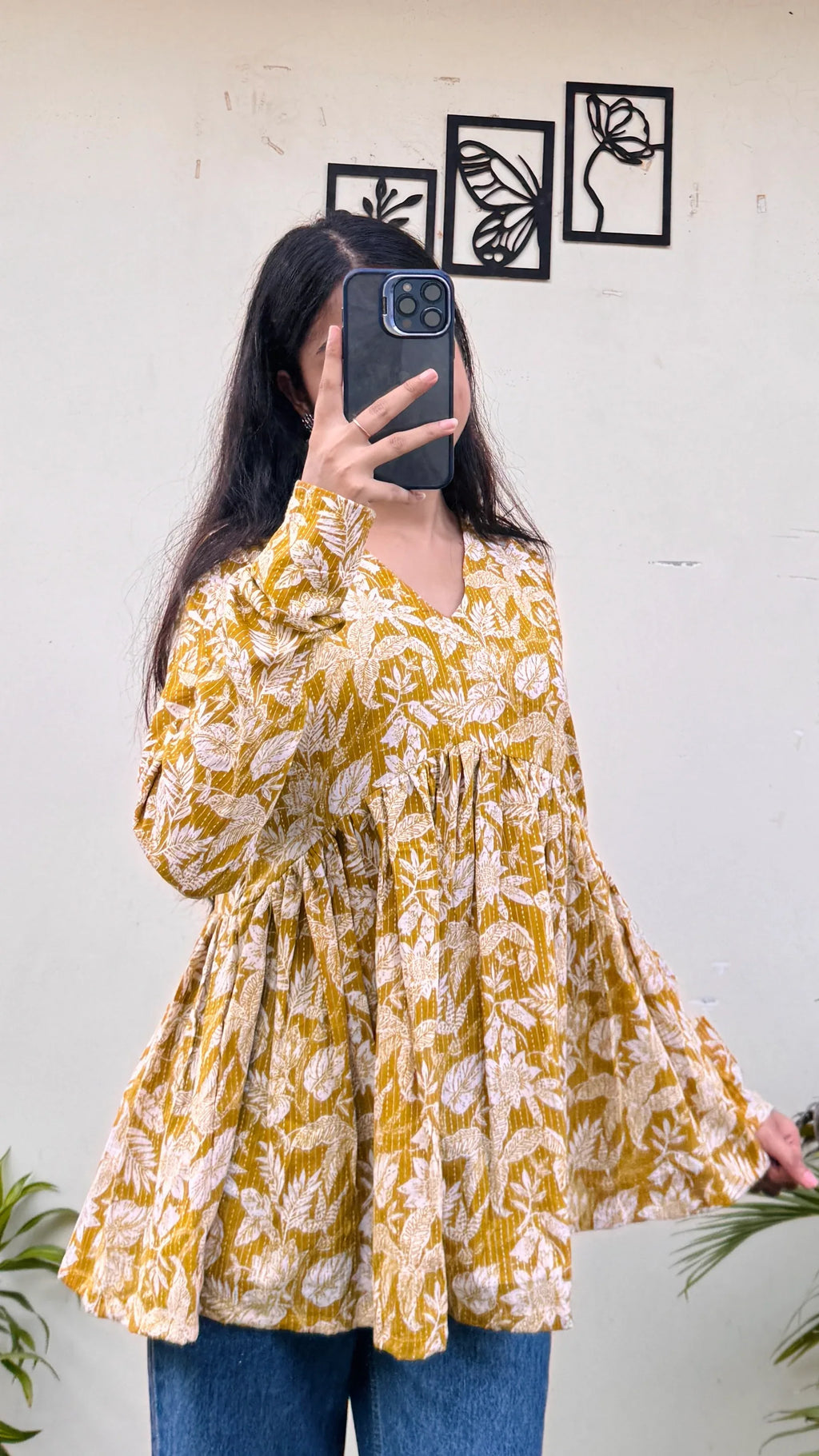 Katha Cotton Yellow Flared Floral Print Aliacut Peplum Top - Dolled Up
