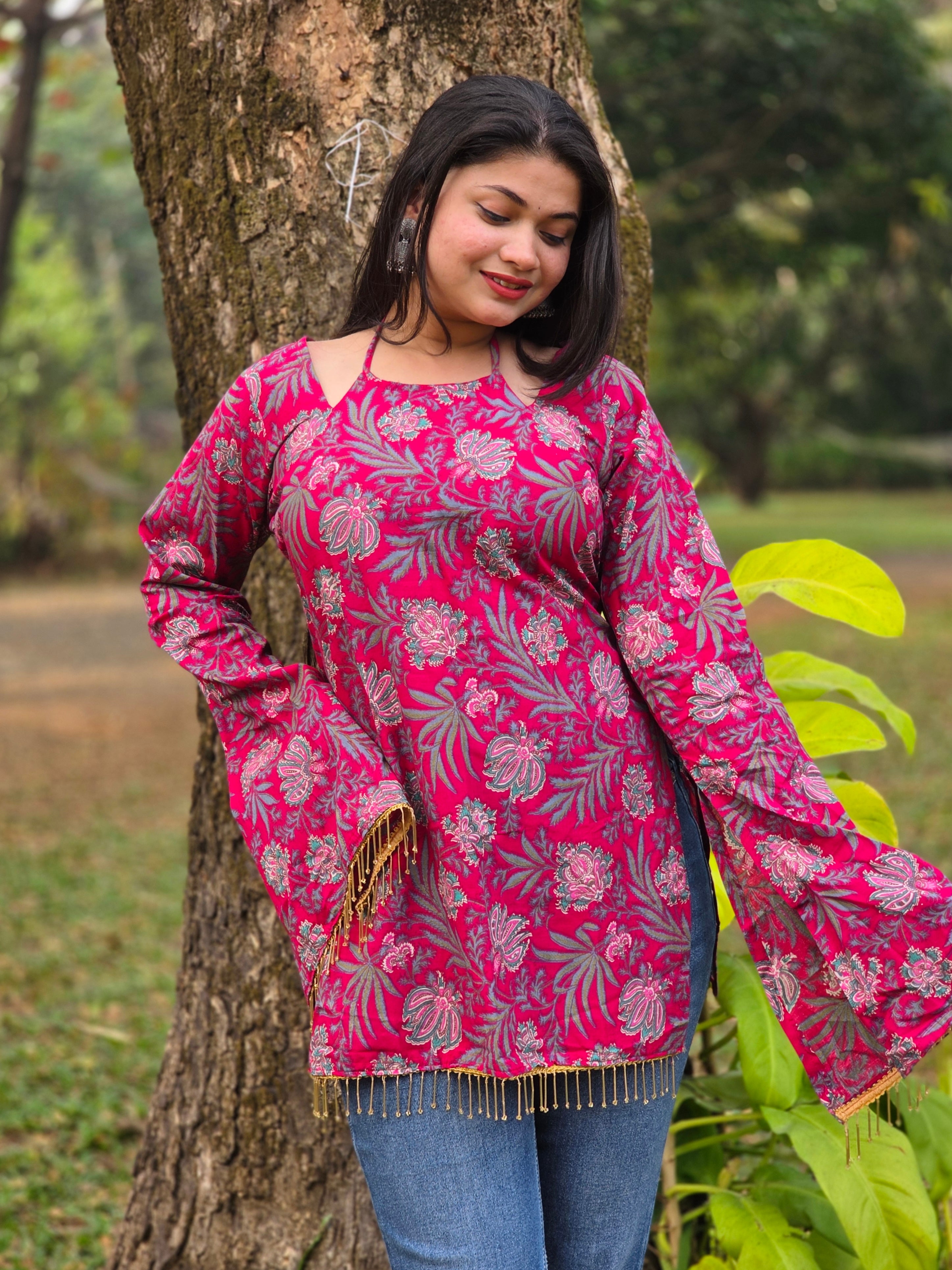 Beautiful Dark Pink Tie up Corset Back Kurti