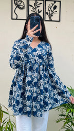 Cotton Flared Floral Print Aliacut Peplum Top - Dolled Up