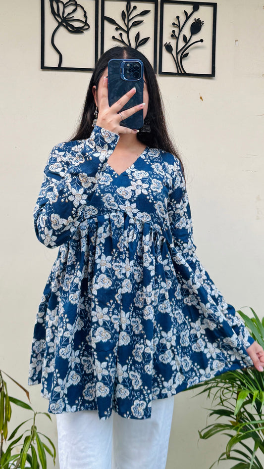 Cotton Flared Floral Print Aliacut Peplum Top
