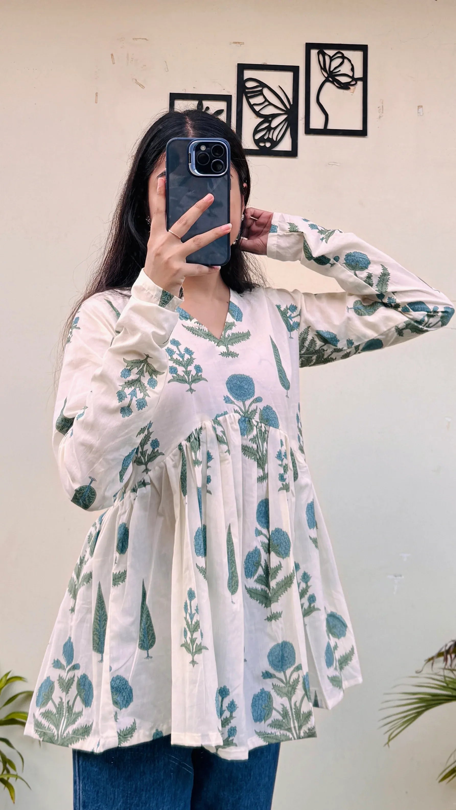 Cotton White Flared Printed Aliacut Peplum Top - Dolled Up