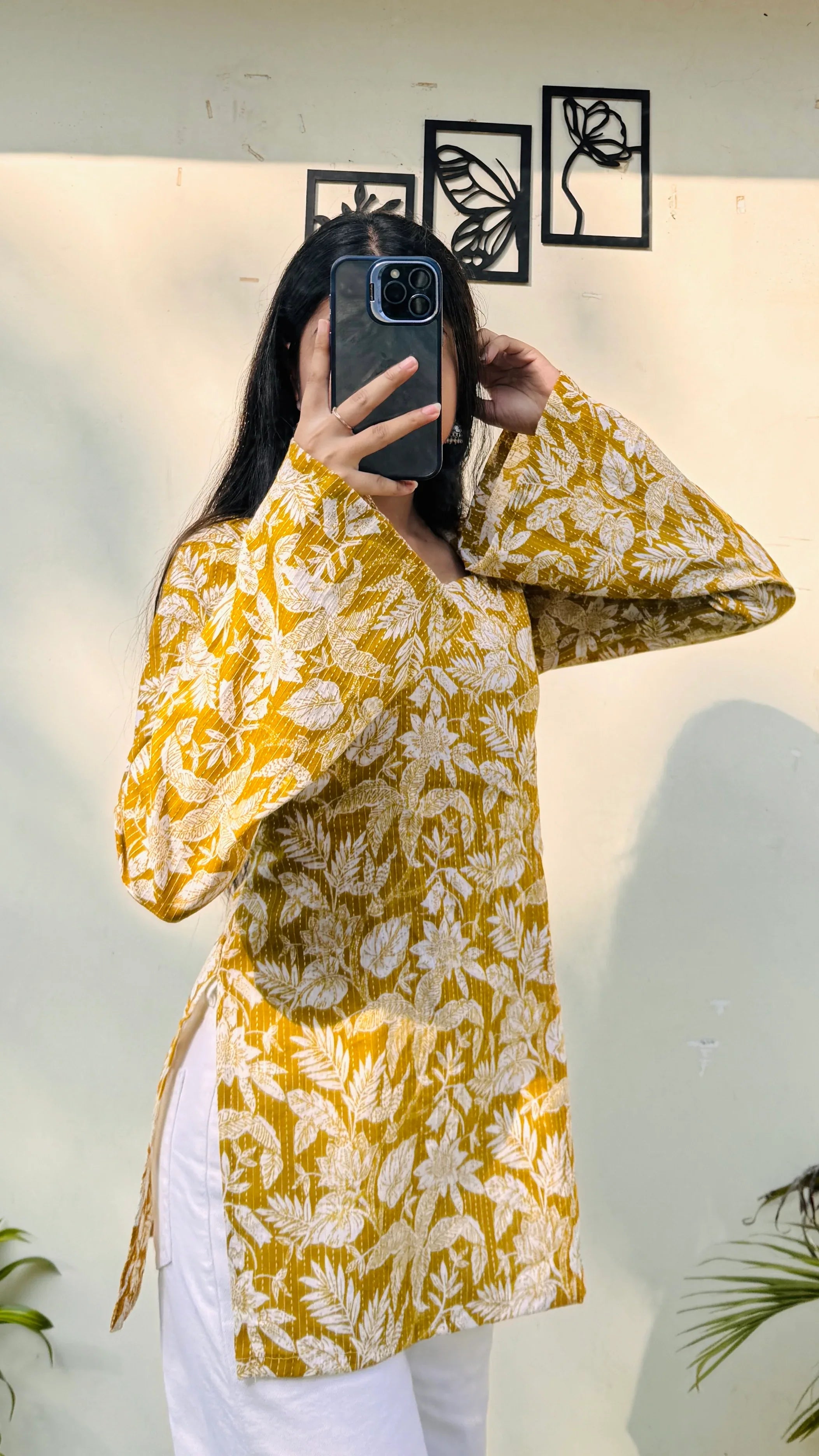 Cotton Katha Square Neck Corset Back Short Kurti - Dolled Up