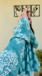 Katha Cotton Blue Flared Floral Print Aliacut Peplum Top - Dolled Up