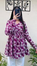 Cotton Flared Floral Print Aliacut Peplum Top - Dolled Up