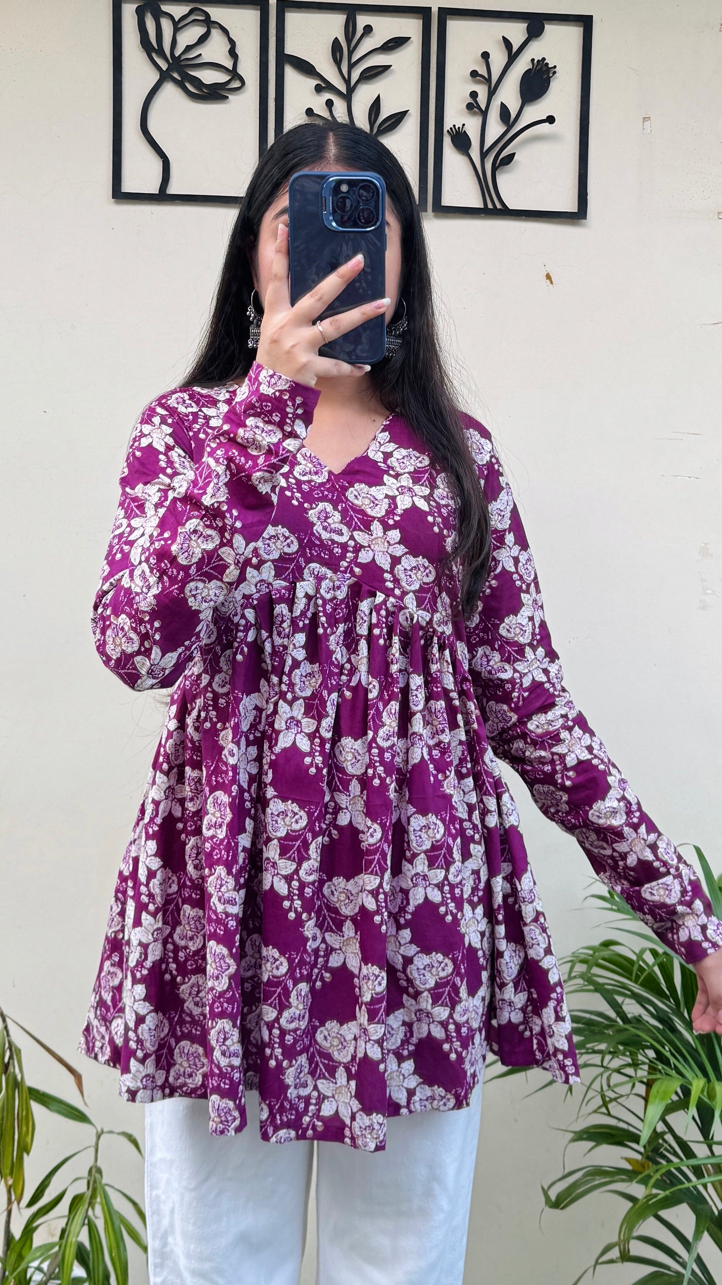 Cotton Flared Floral Print Aliacut Peplum Top