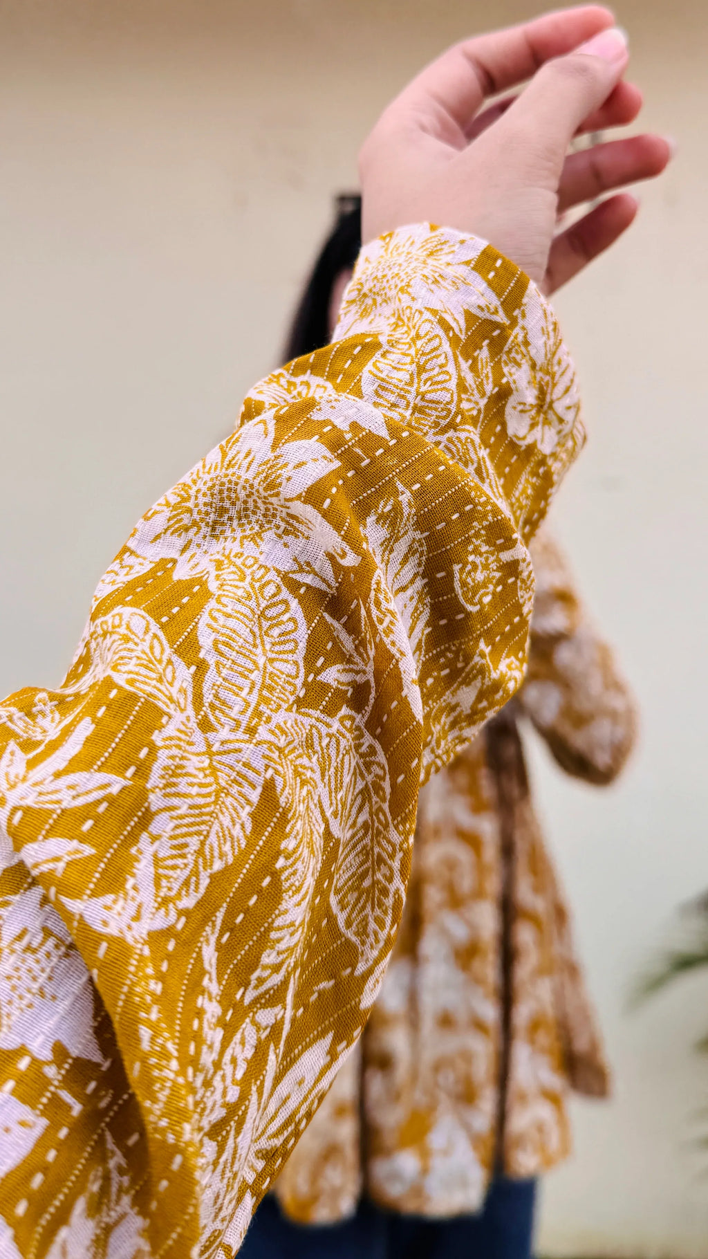 Katha Cotton Yellow Flared Floral Print Aliacut Peplum Top - Dolled Up