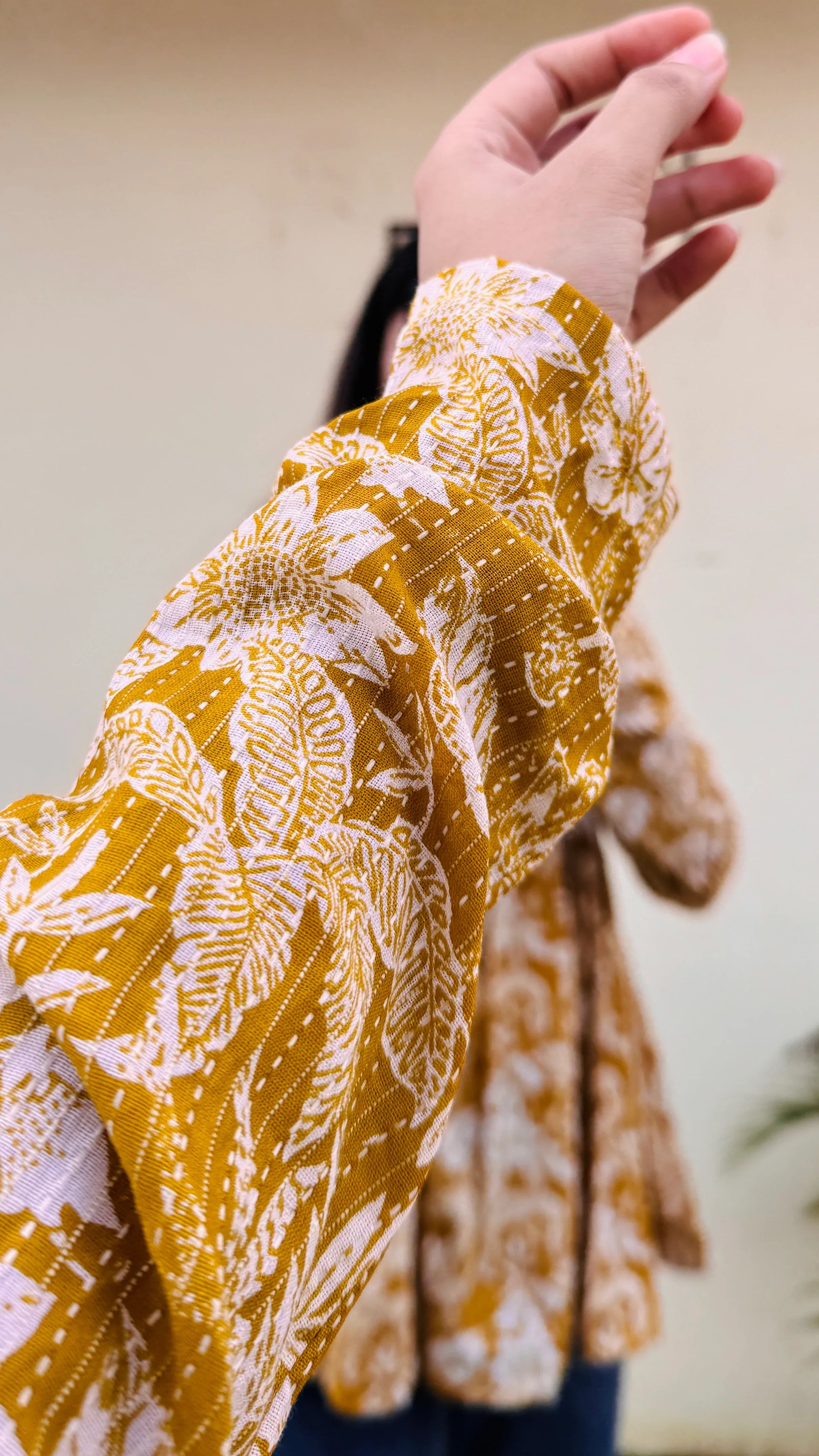 Katha Cotton Yellow Flared Floral Print Aliacut Peplum Top - Dolled Up