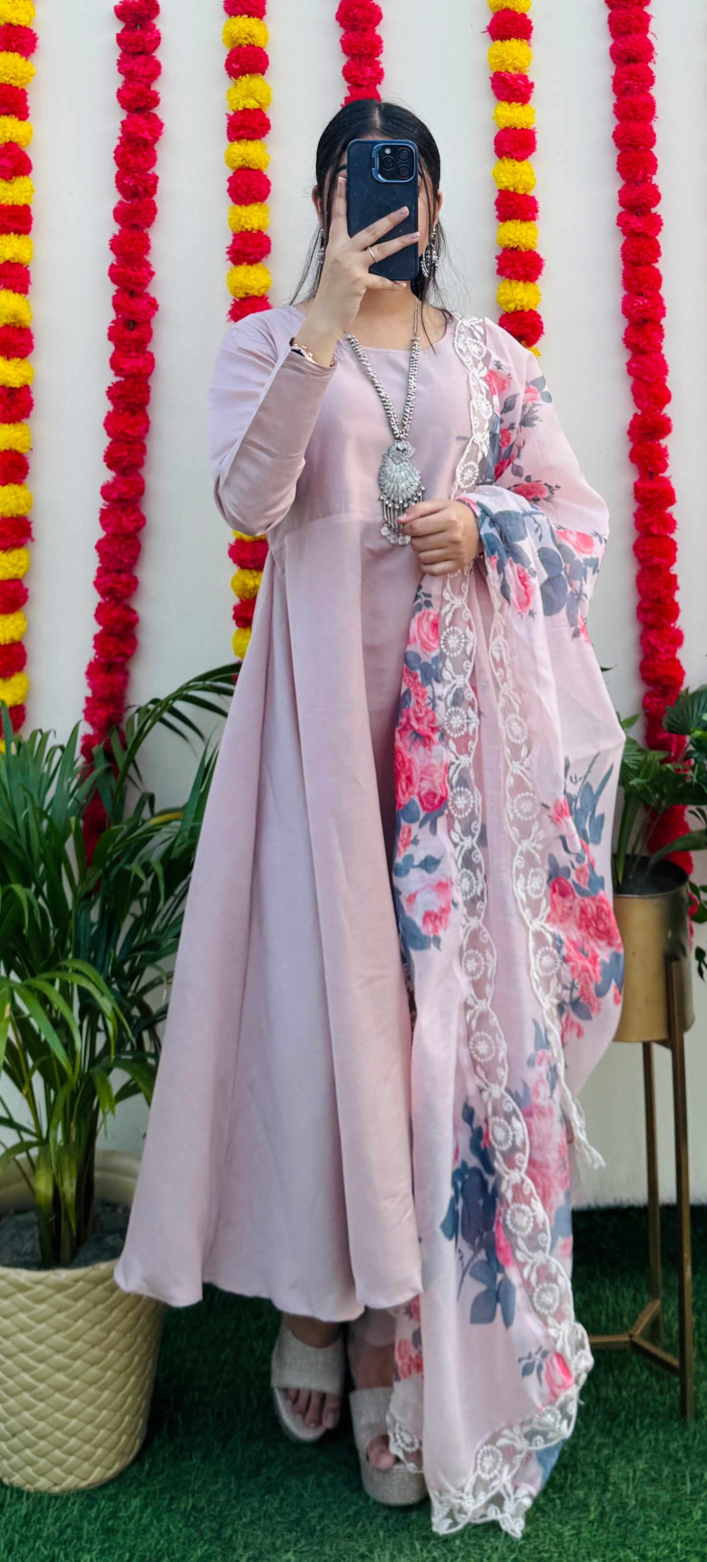 Beautiful Silk Anarkali Kurta Pant with Dupatta