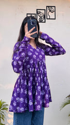 Cotton Flared Printed Aliacut Peplum Top - Dolled Up