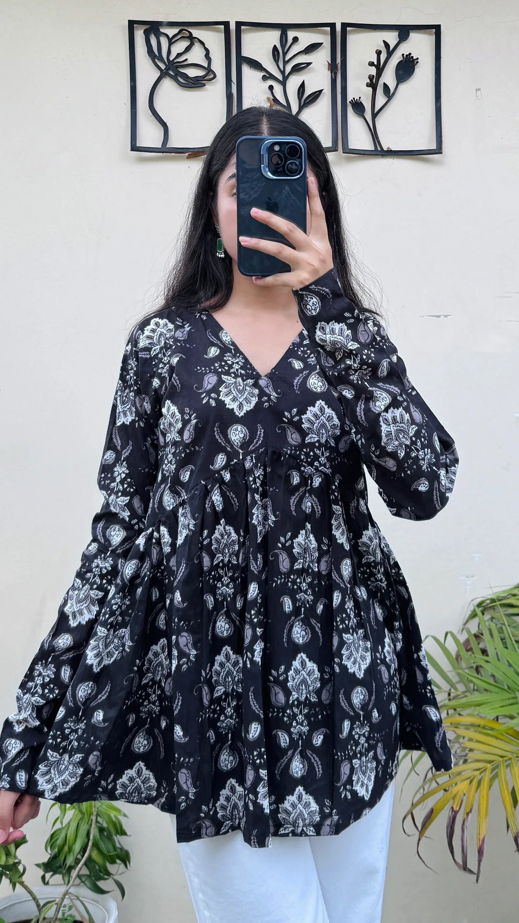 Cotton Blue Flared Printed Aliacut Peplum Top - Dolled Up