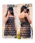 Cotton Black Corset Back Short Kurti - Dolled Up