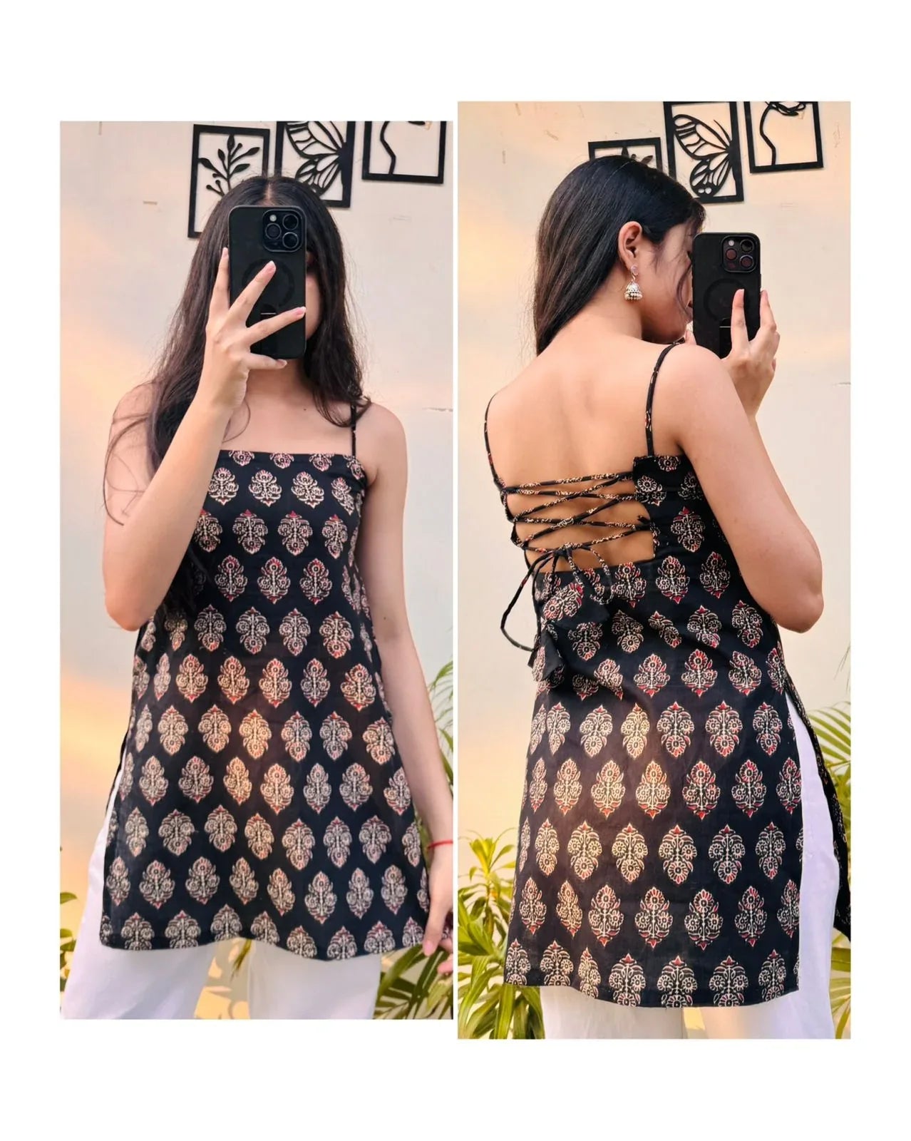 Cotton Black Corset Back Short Kurti - Dolled Up