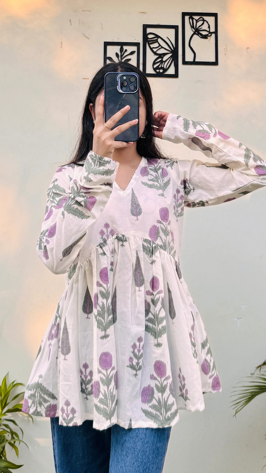 Cotton White Flared Printed Aliacut Peplum Top - Dolled Up