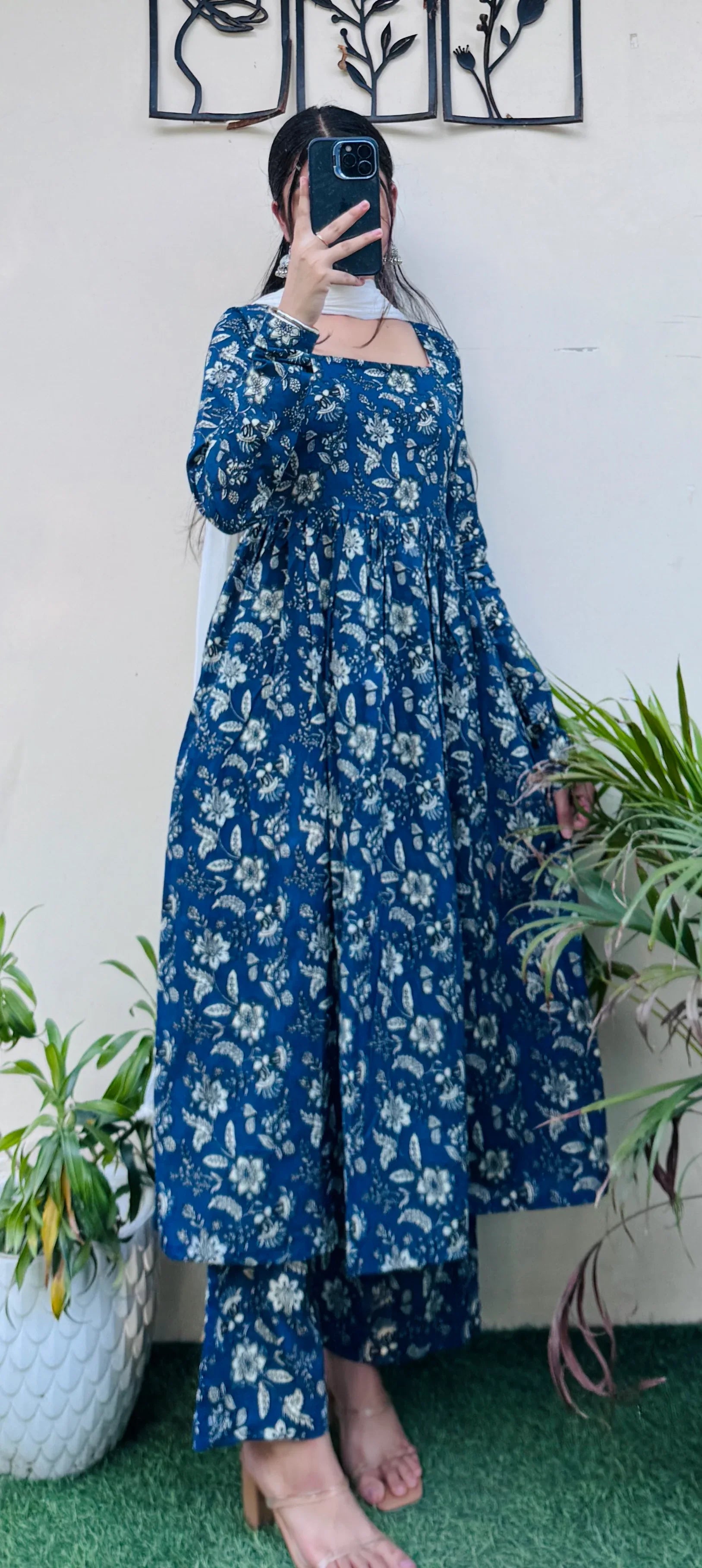 Beautiful Cotton Blue Anarkali Suit Set - Dolled Up