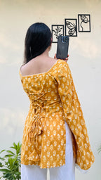 Cotton Square Neck Corset Back Short Kurti - Dolled Up