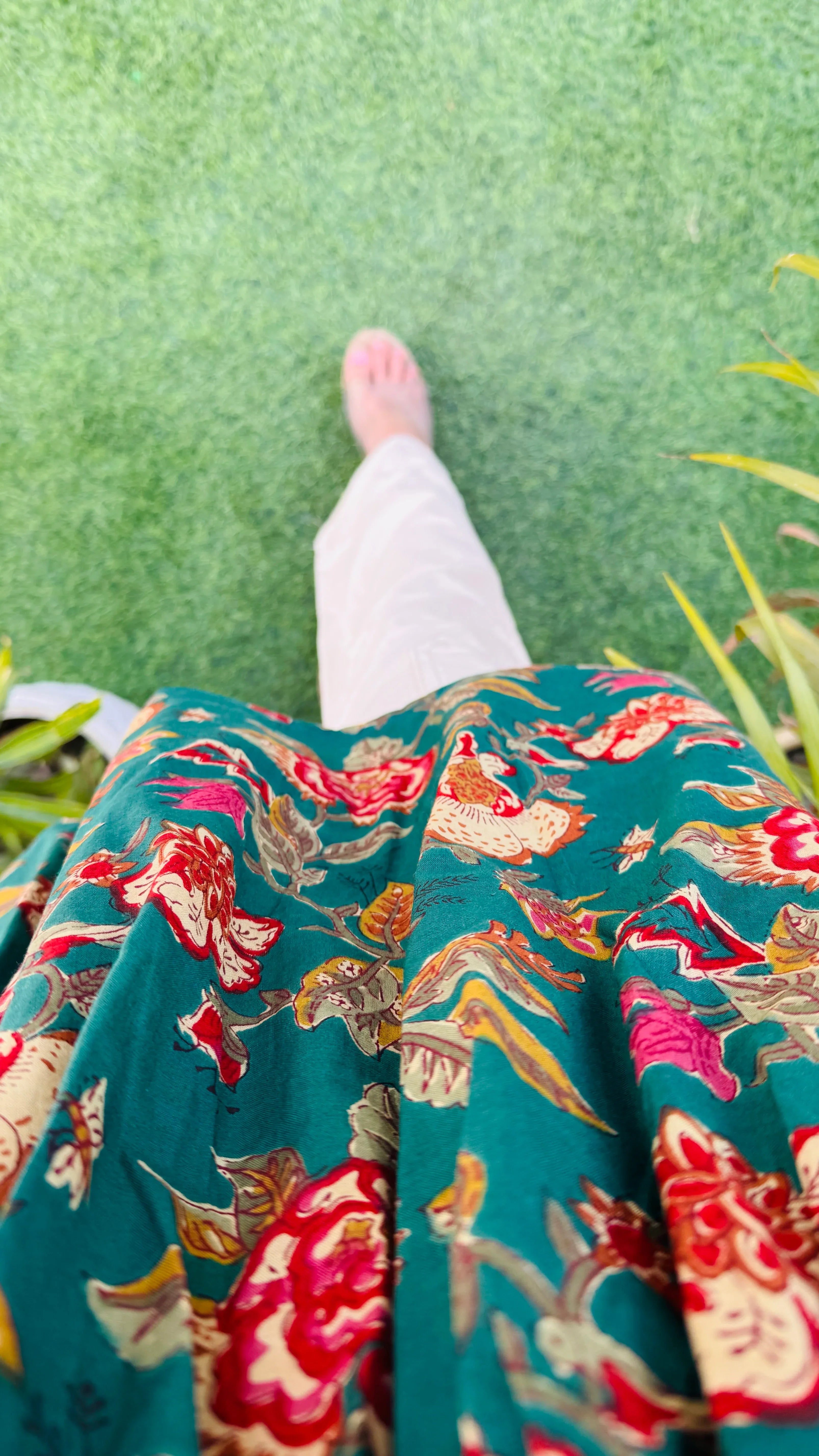 Cotton Flared Bottle Green Aliacut Floral Print Peplum Top - Dolled Up