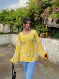 Pooja ~ Cotton Square Neck Side Corset Short Kurti