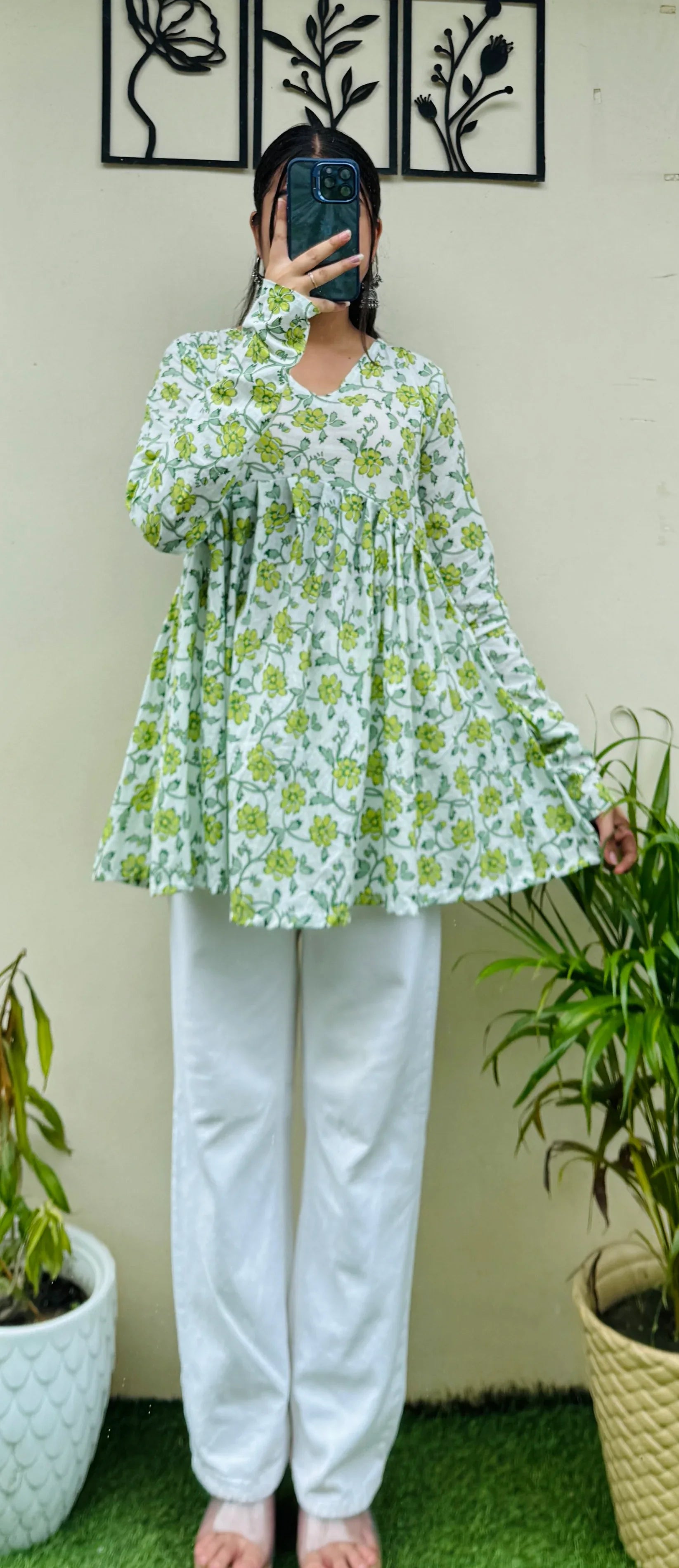 Cotton Flared White Aliacut Floral Print Peplum Top - Dolled Up