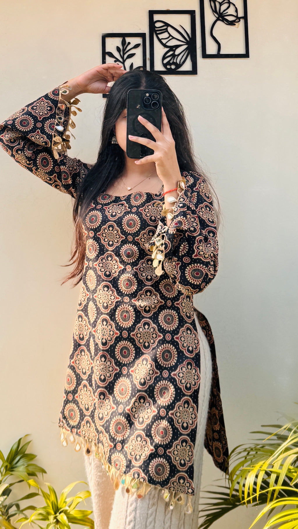 Cotton Printed With Mirror Work Lace Corset Back Kurti