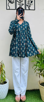 Cotton Flared Aliacut Floral Print Peplum Top - Dolled Up