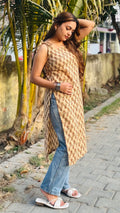 Cotton Katha Ajrakh Print Tie Knot Long Kurti - Dolled Up