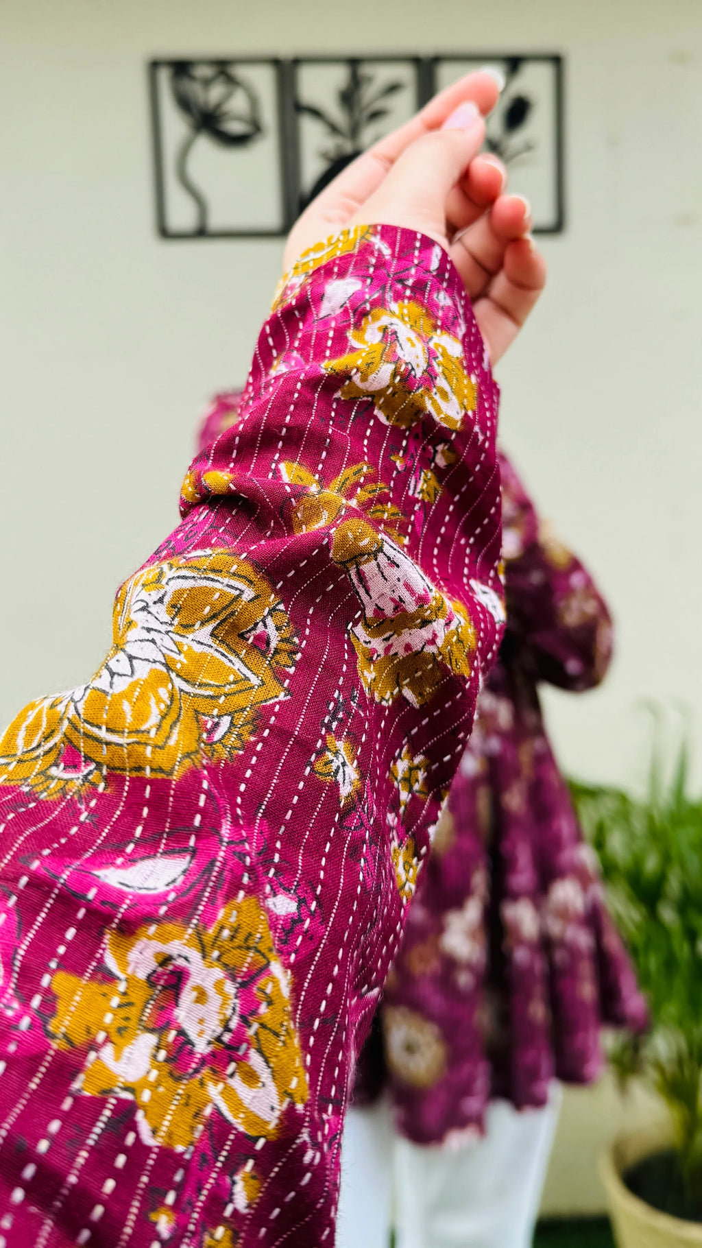 Cotton Katha Flared Wine Aliacut Floral Print Peplum Top - Dolled Up