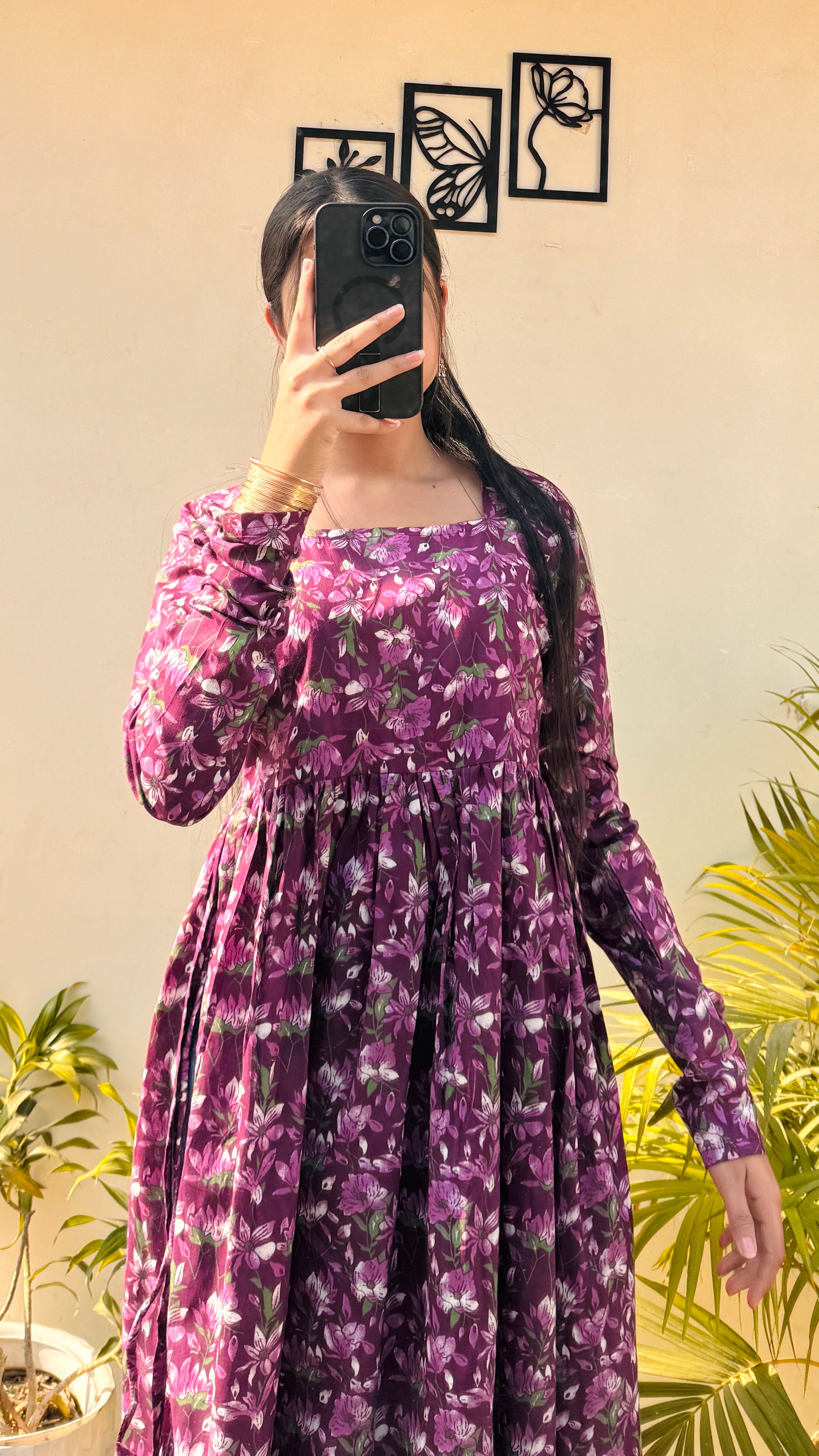 Cotton Full Sleeve Wine Colour Nyra Cut Long Kurti