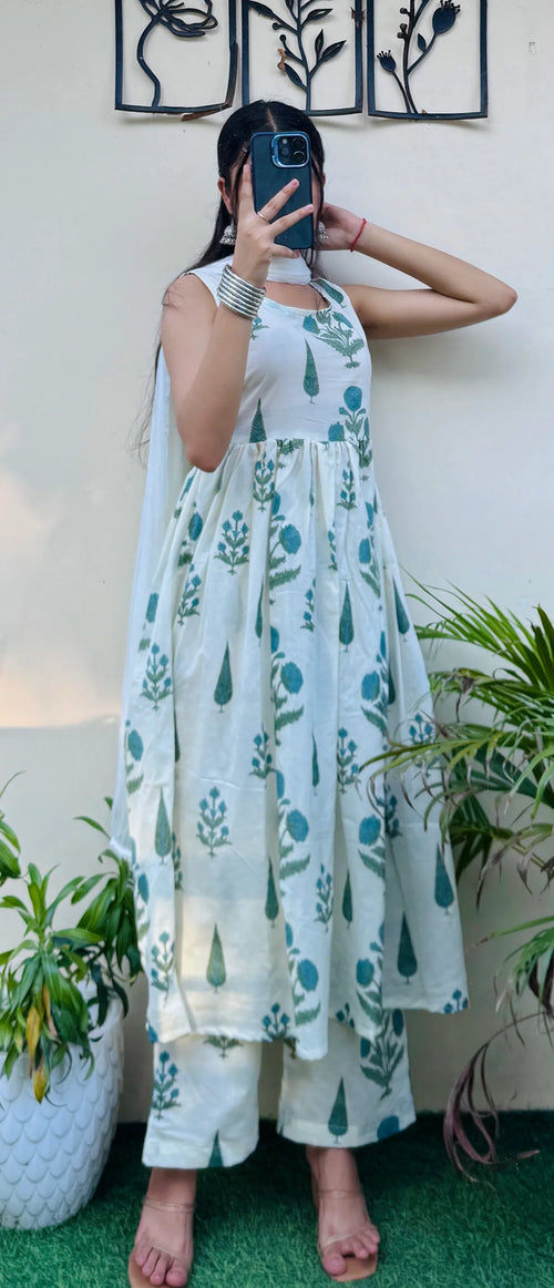 Beautiful Cotton Sleeveless Anarkali Suit Set - Dolled Up