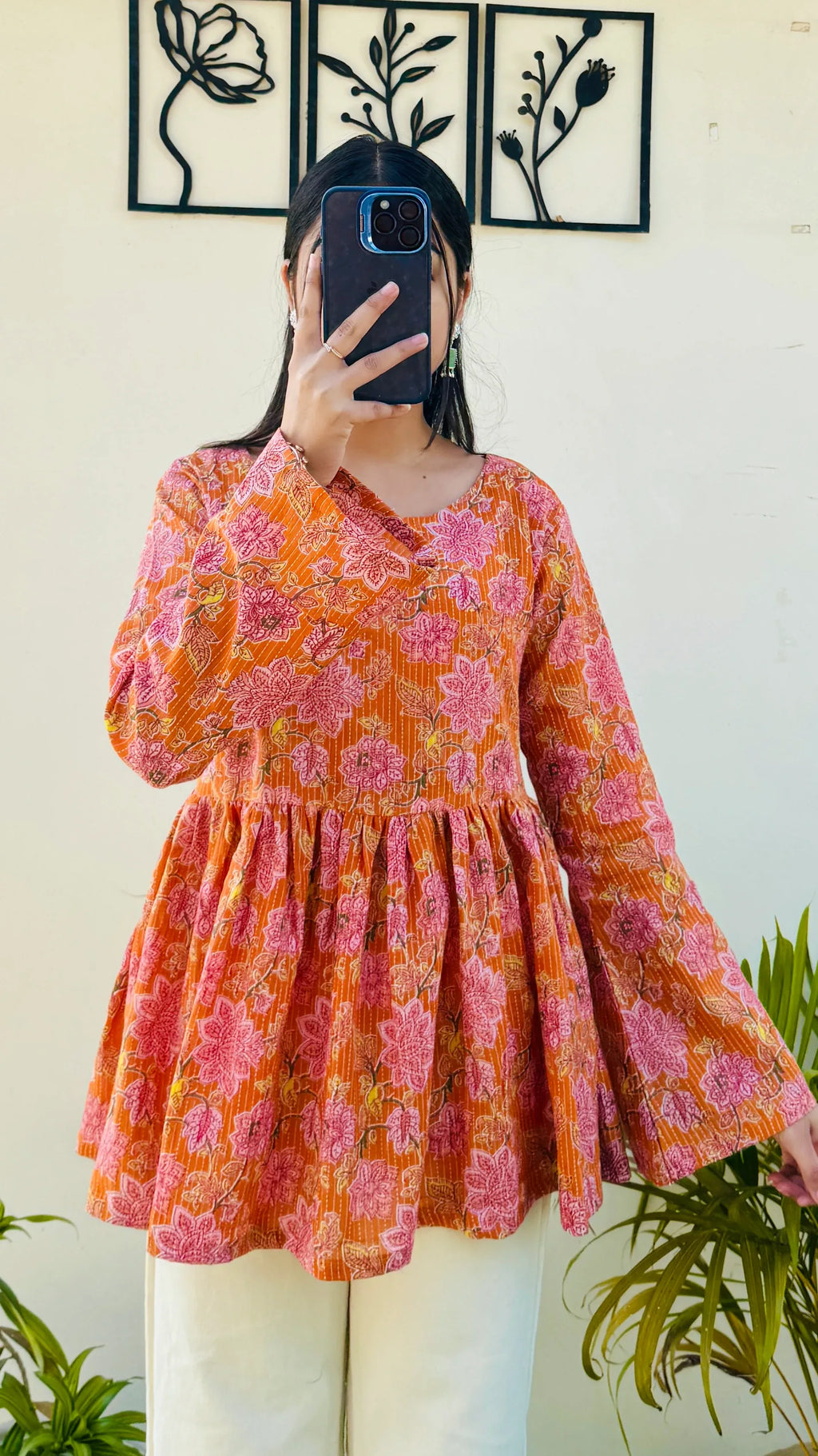 Cotton Flared Katha Bell Sleeve Peplum Top - Dolled Up