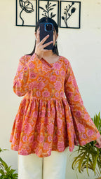Cotton Flared Katha Bell Sleeve Peplum Top - Dolled Up