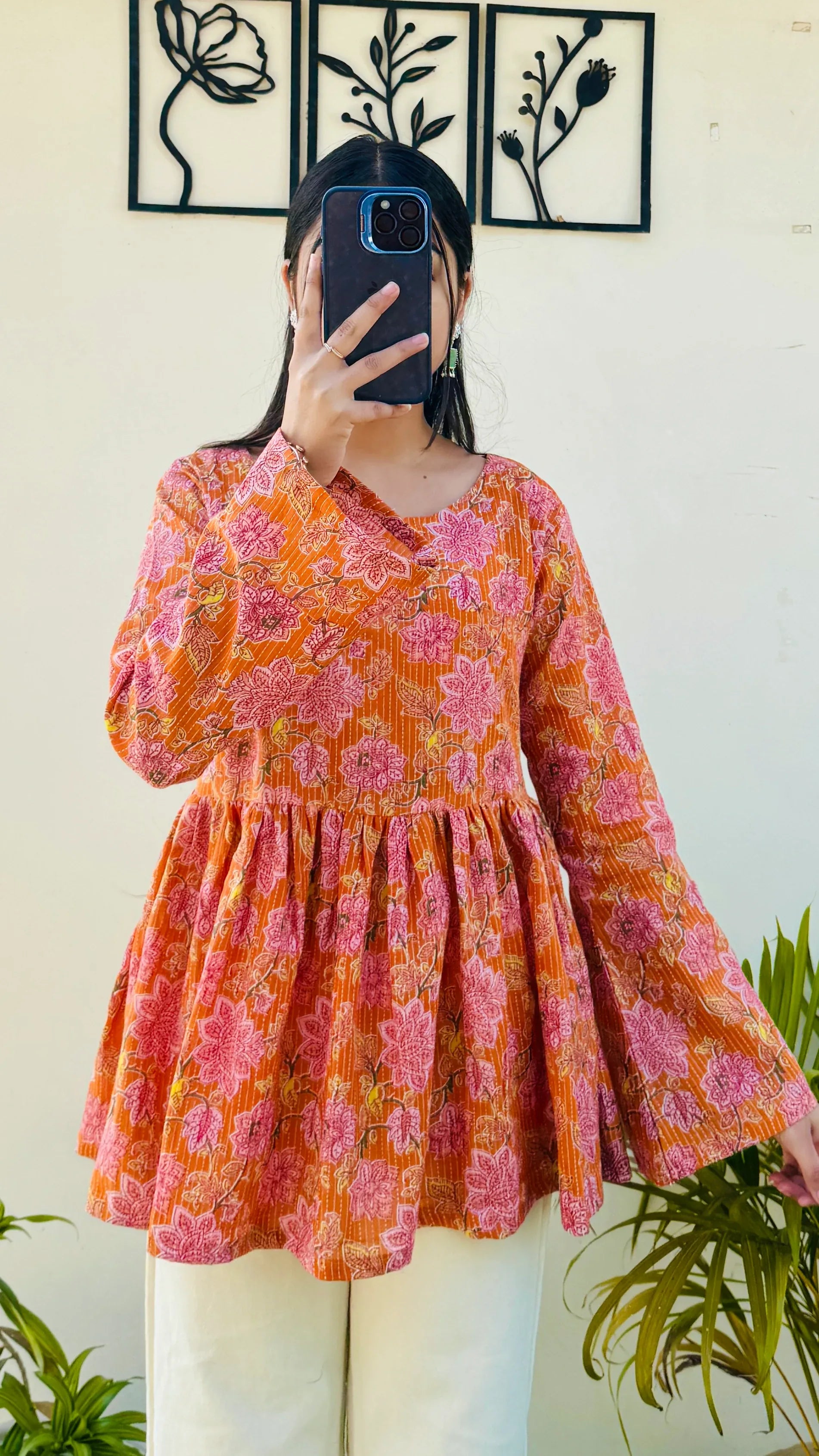 Cotton Flared Katha Bell Sleeve Peplum Top - Dolled Up