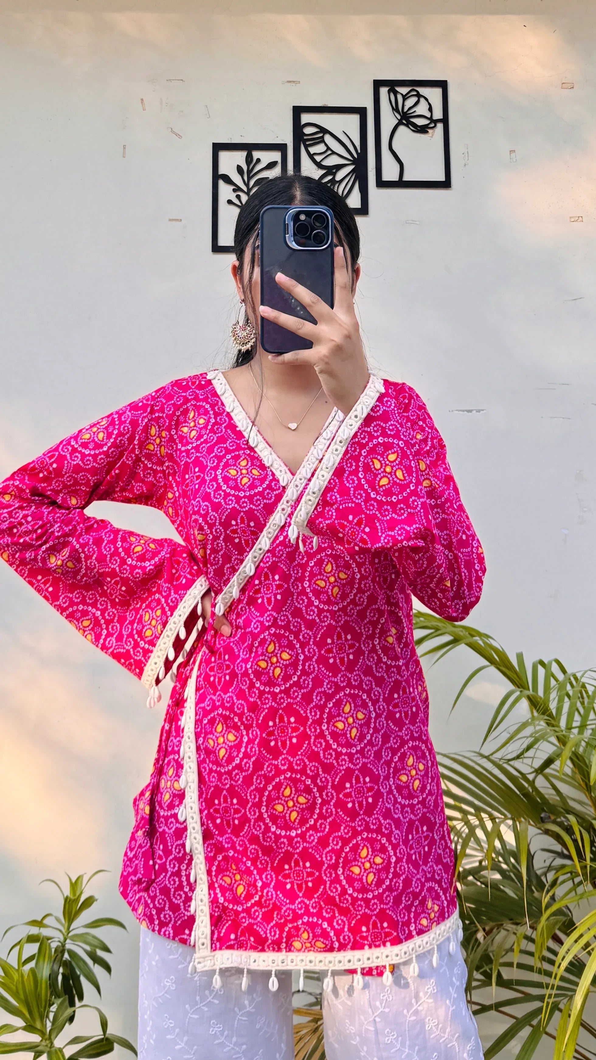 Cotton Bandhani Print Shells Detailing Angrakha Kurti - Dolled Up